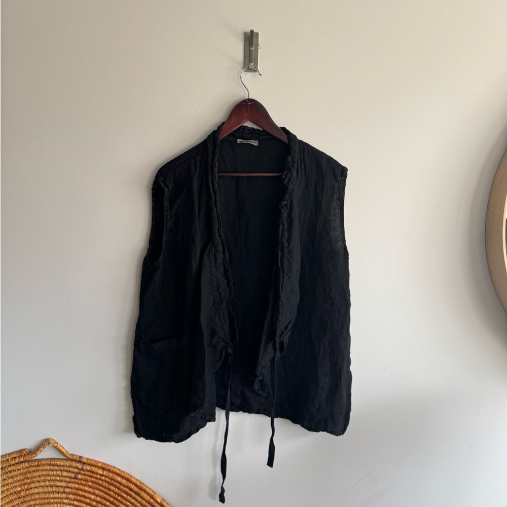 Pure linen medium Sleeveless Open Front Vest